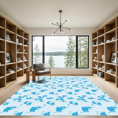 Playful Blue Mammoth Repeating Pattern Rug