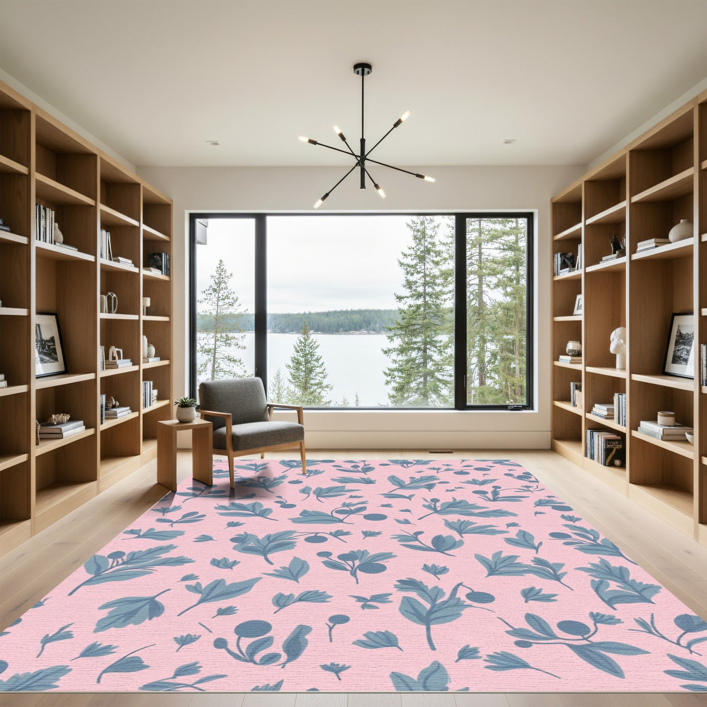 Soft Pink Blue Botanical Pattern Rug