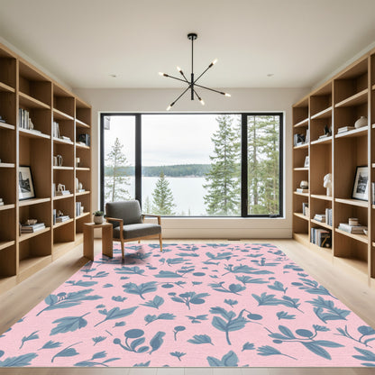 Soft Pink Blue Botanical Pattern Rug