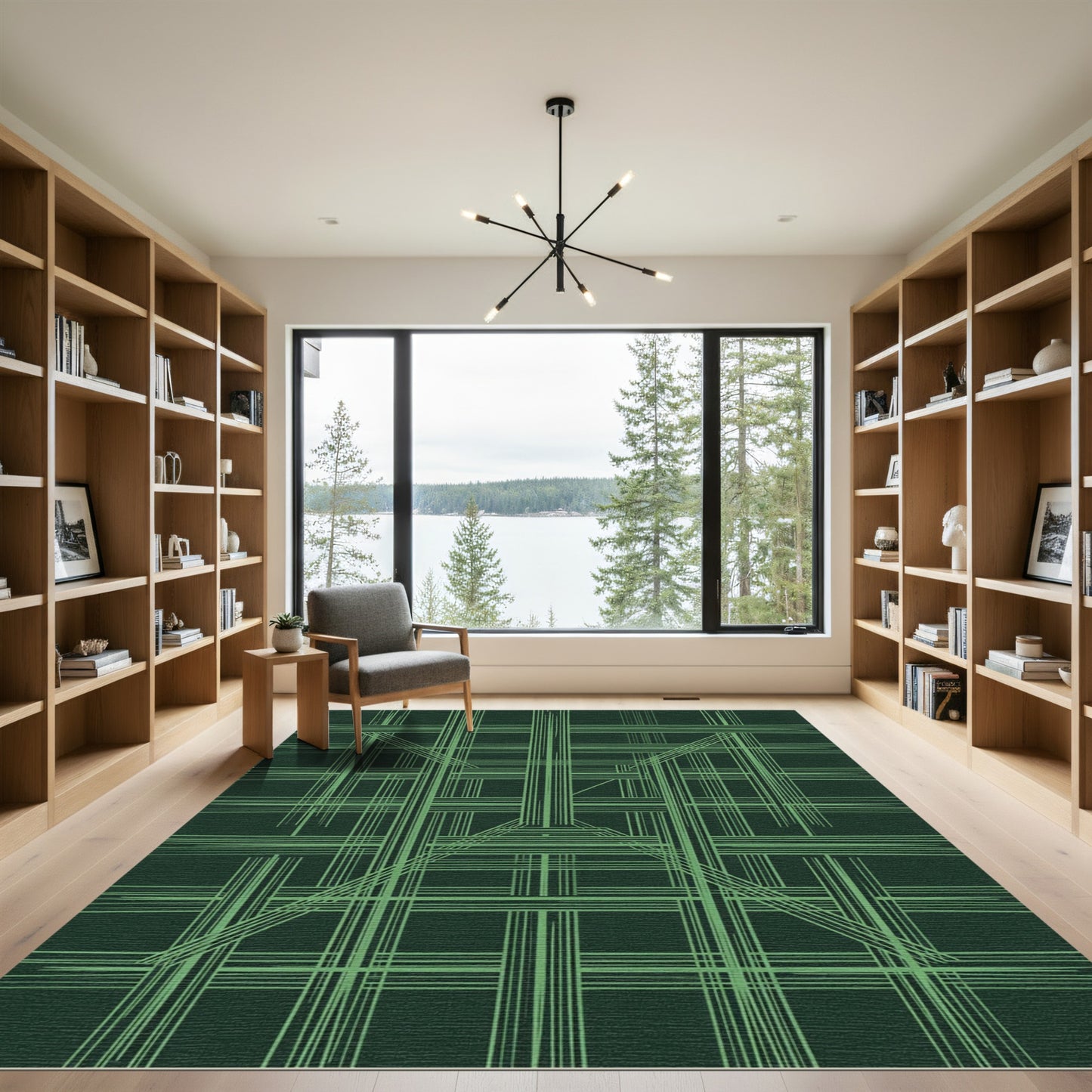 Green Linear Lattice Intersection Artwork Rug