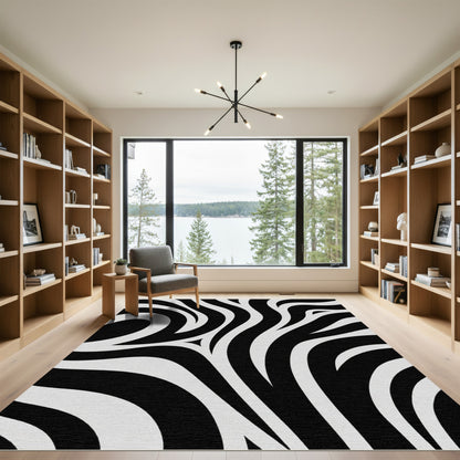 Striking Black White Organic Lines Rug