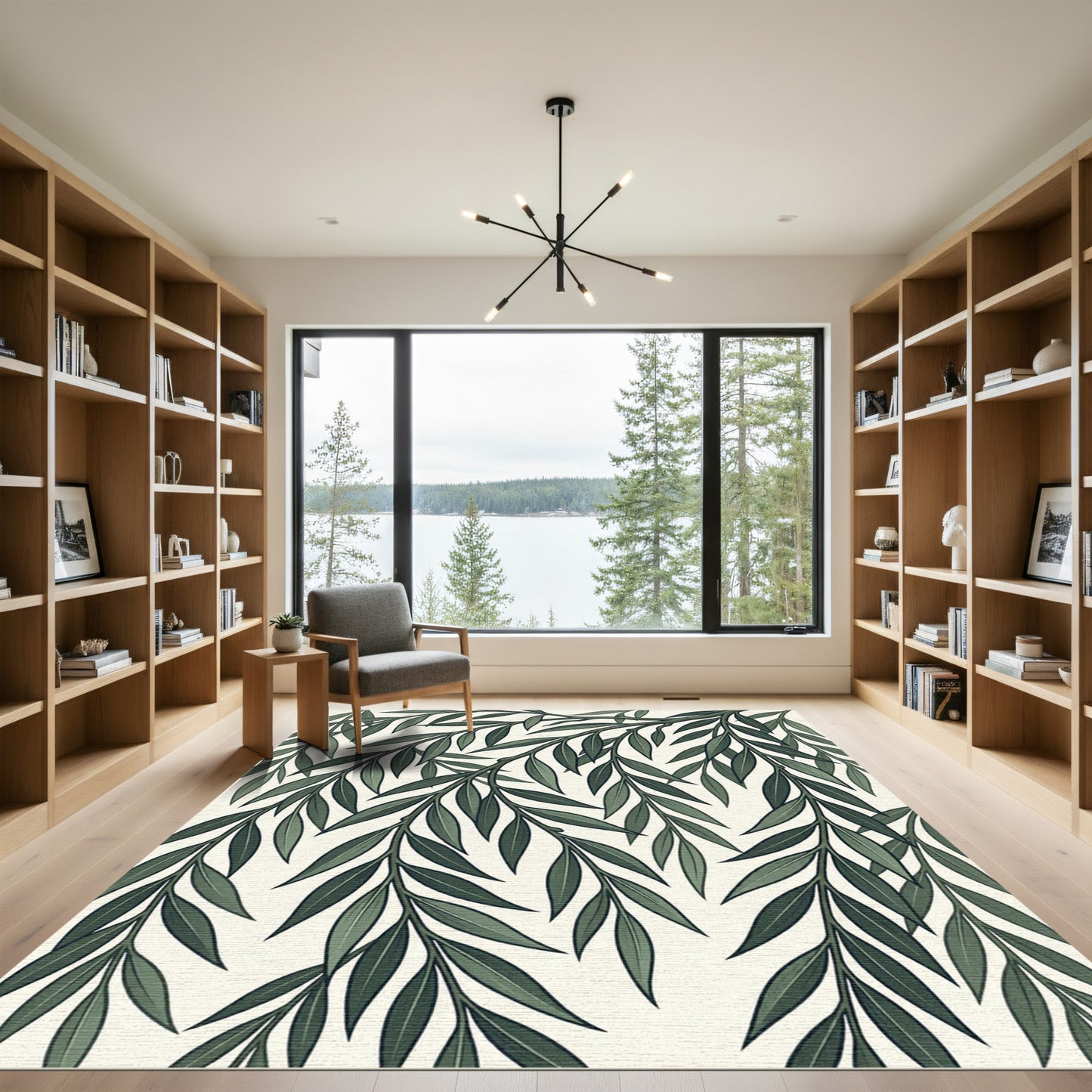 Elegant Green Willow Branch Botanical Rug