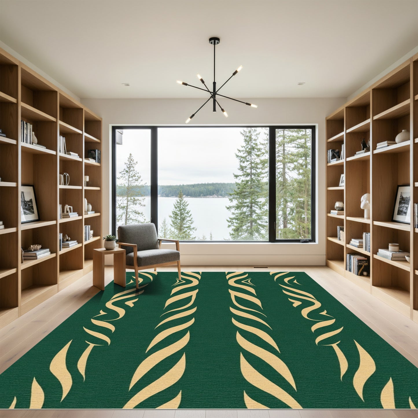 Elegant Emerald Gold Swirl Stripes Rug