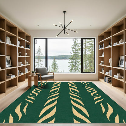 Elegant Emerald Gold Swirl Stripes Rug