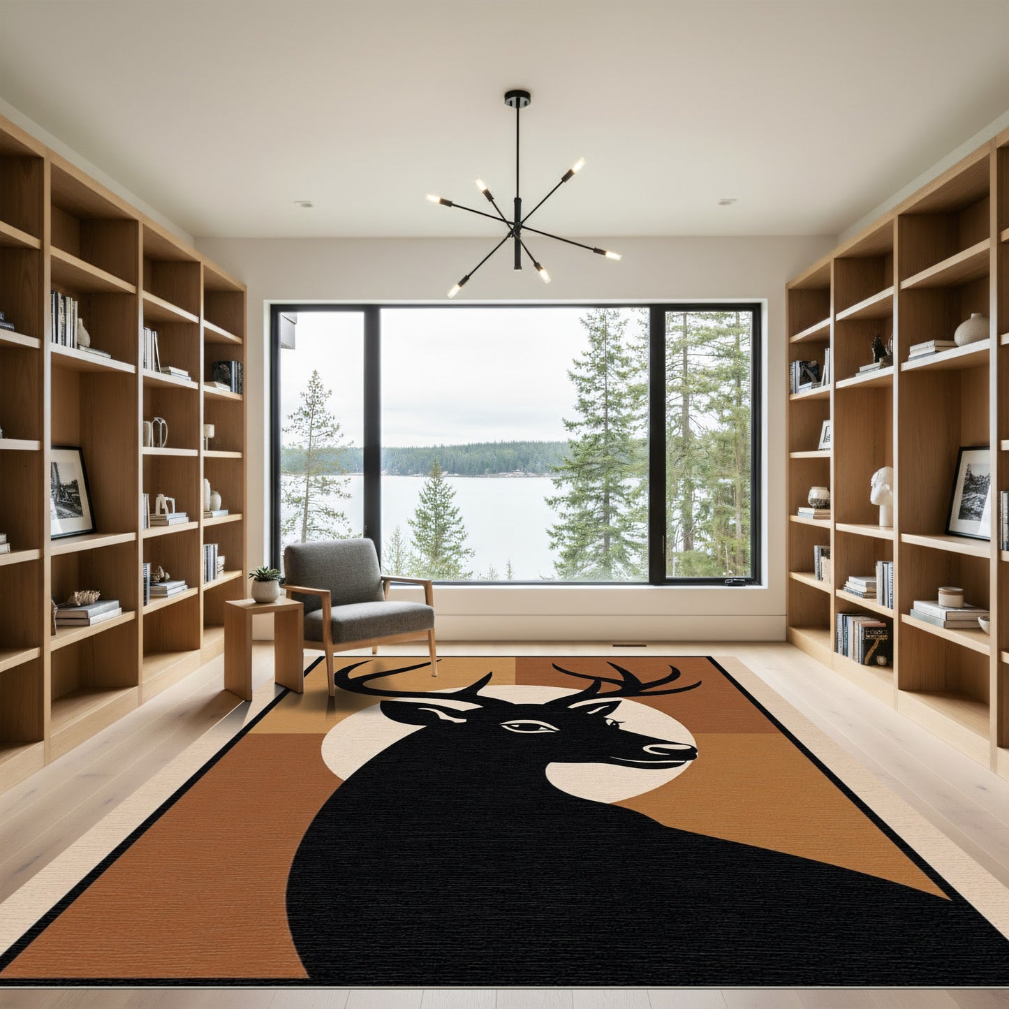 Black Deer Crescent Earth Tones Rug