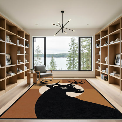 Black Deer Crescent Earth Tones Rug