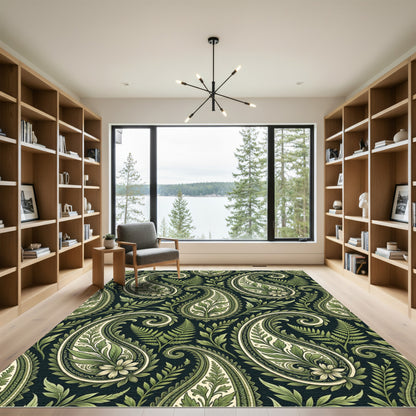 Lush Green Fern Paisley Harmony Rug
