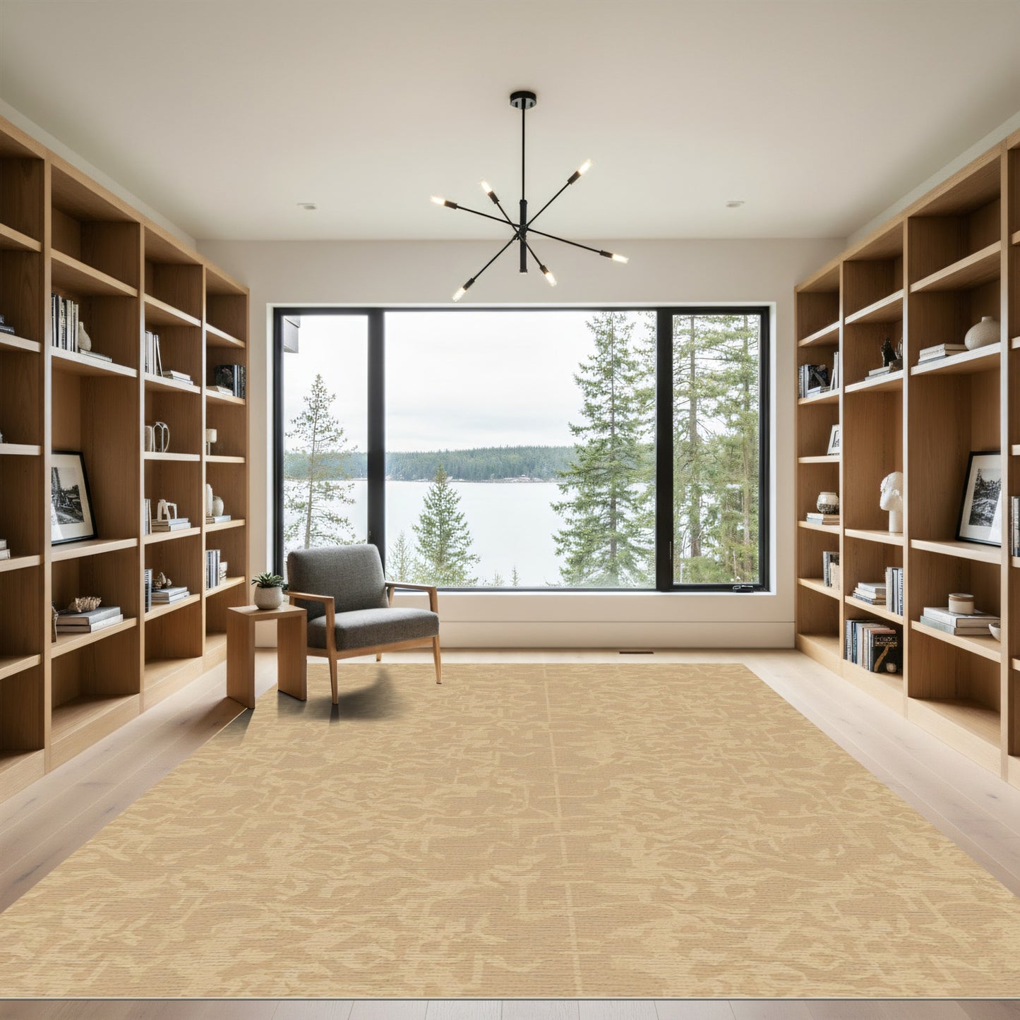 Textured Beige Abstract Linear Rug