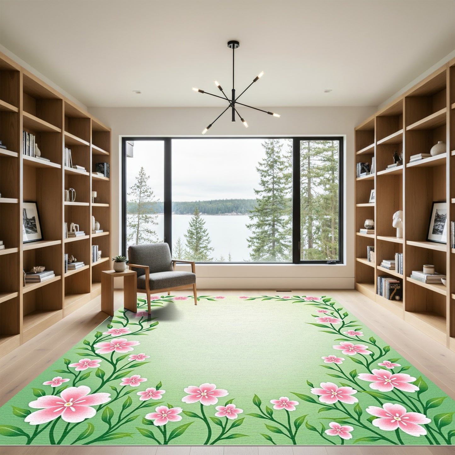 Pink Blossom Vine Border Rug
