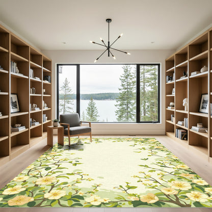 Whimsical Off White Floral Birds Butterflies Rug