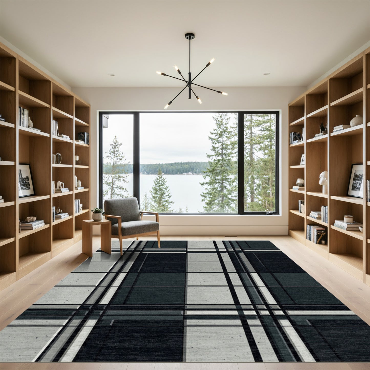 Monochromatic Textured Grid Check Rug
