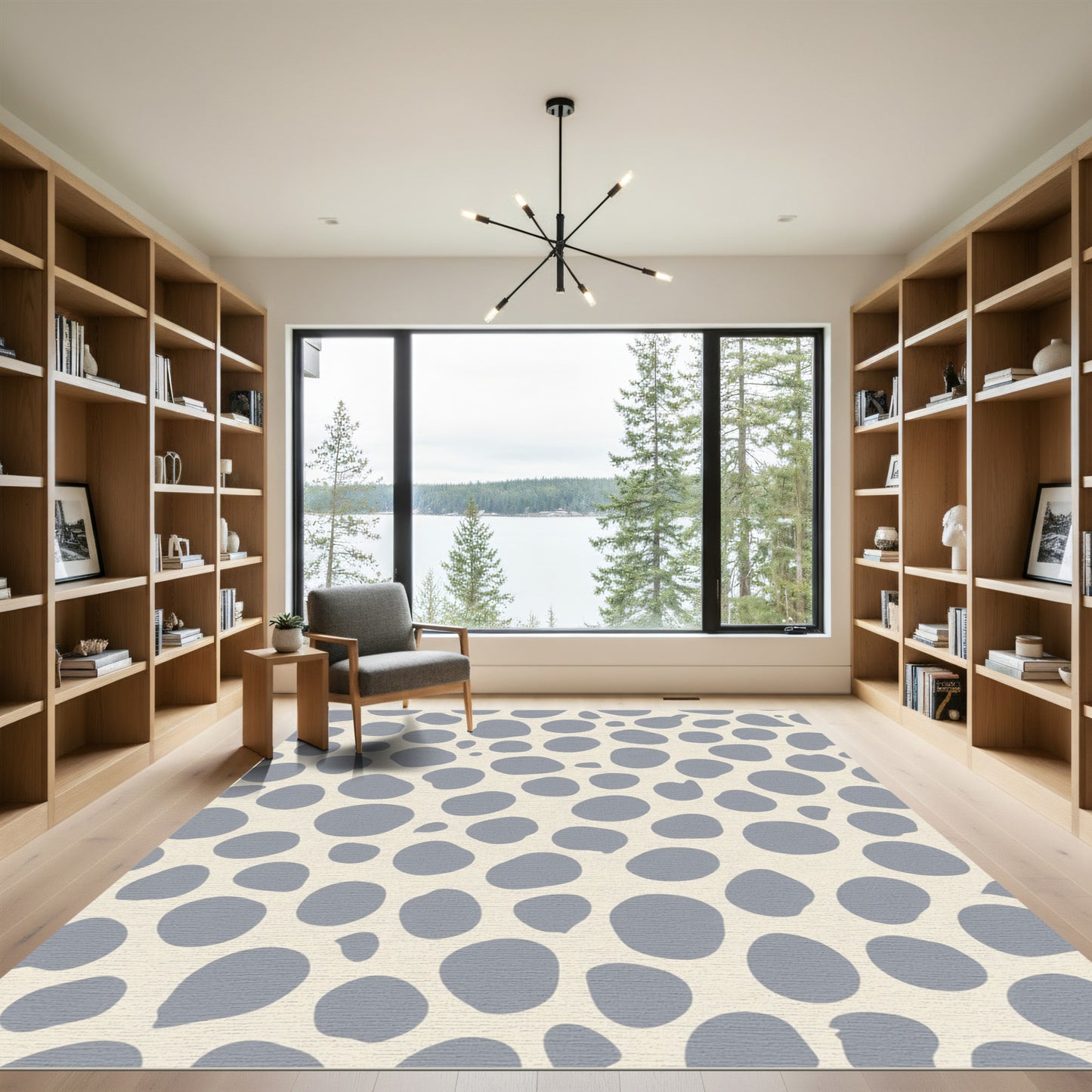 Soft Gray Blob Dots Cream Rug