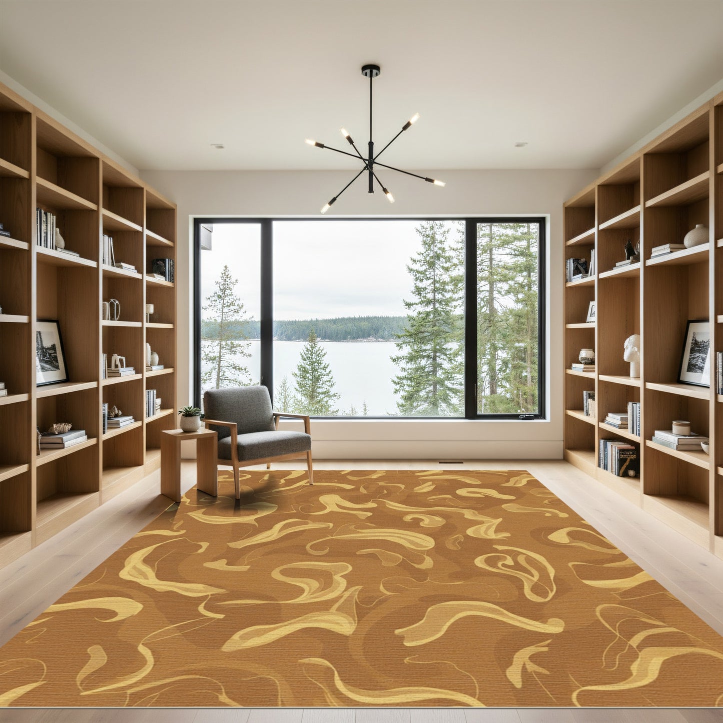 Earthy Brown Swirl Abstract Rug