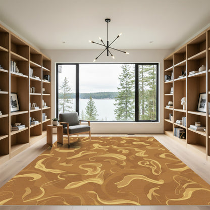 Earthy Brown Swirl Abstract Rug