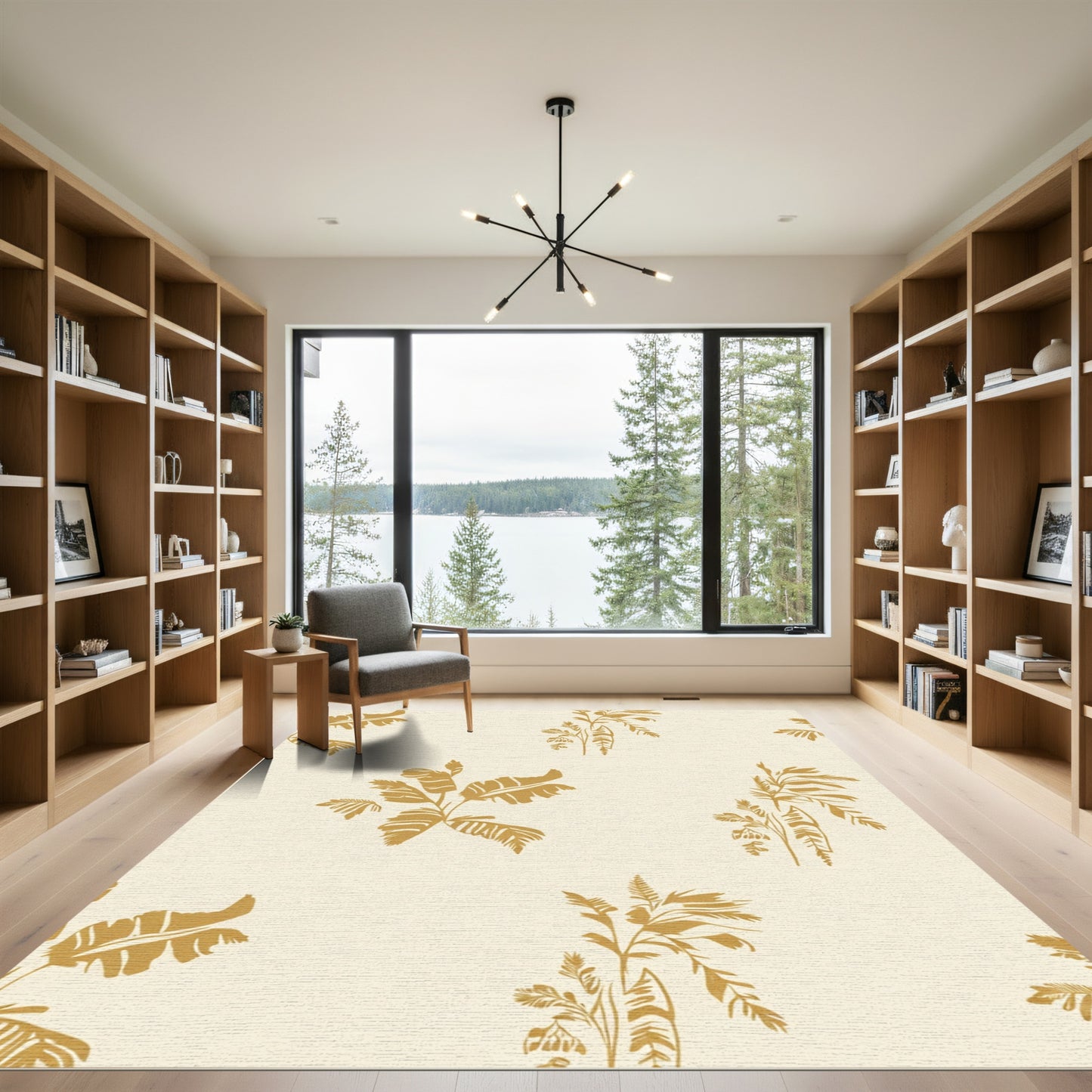 Golden Palm Frond Foliage Rug