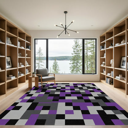 Purple Black Gray Pixelated Geometric Rug