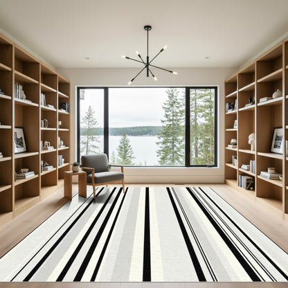 Black Gray White Vertical Stripe Rug