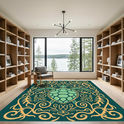 Green Sea Turtle Golden Scrollwork Rug
