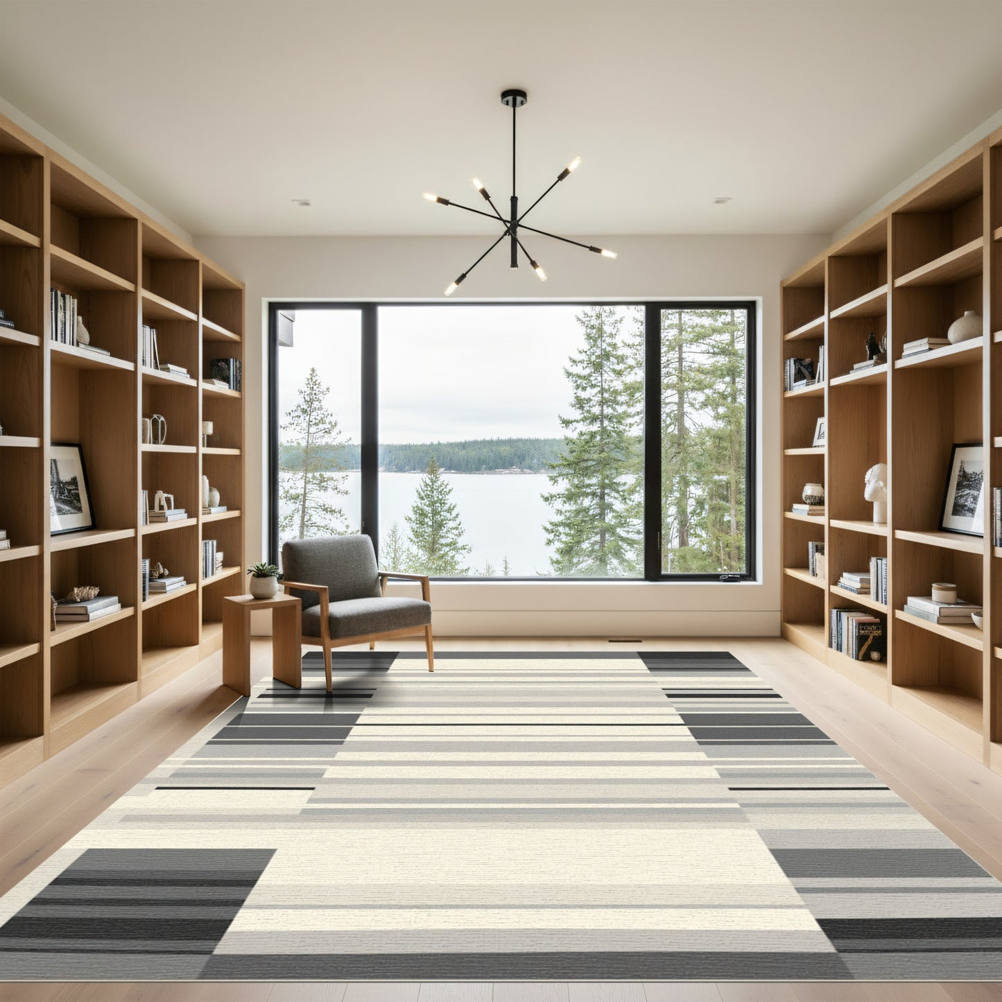 Neutral Tonal Linear Composition Rug