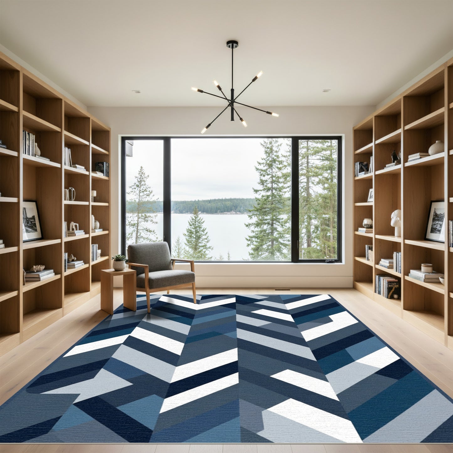 Deep Blue Herringbone Geometric Abstraction Rug
