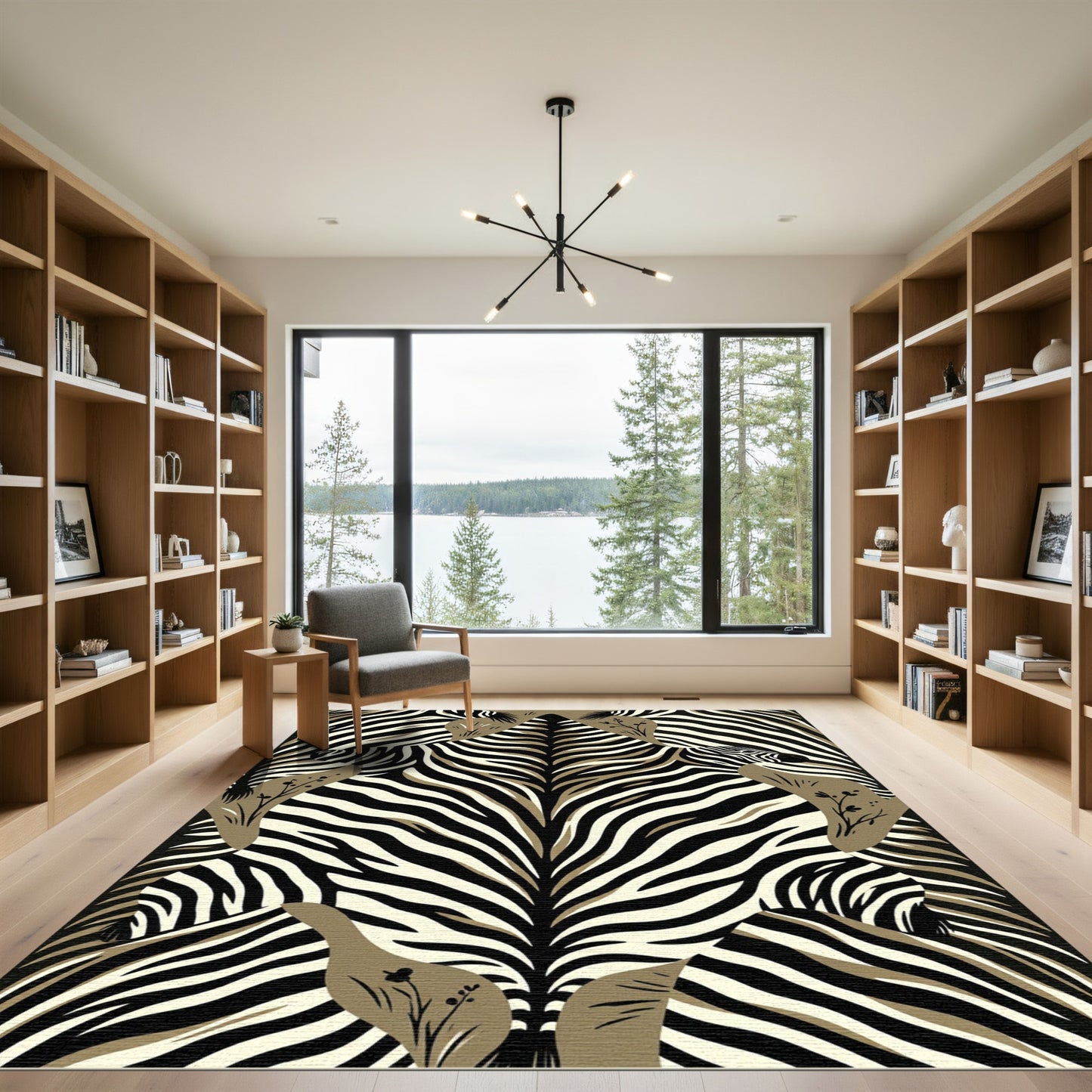 Symmetrical Monochrome Zebra Artistry Rug