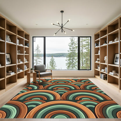 Mid-Century Retro Sage and Terracotta Arch Rug