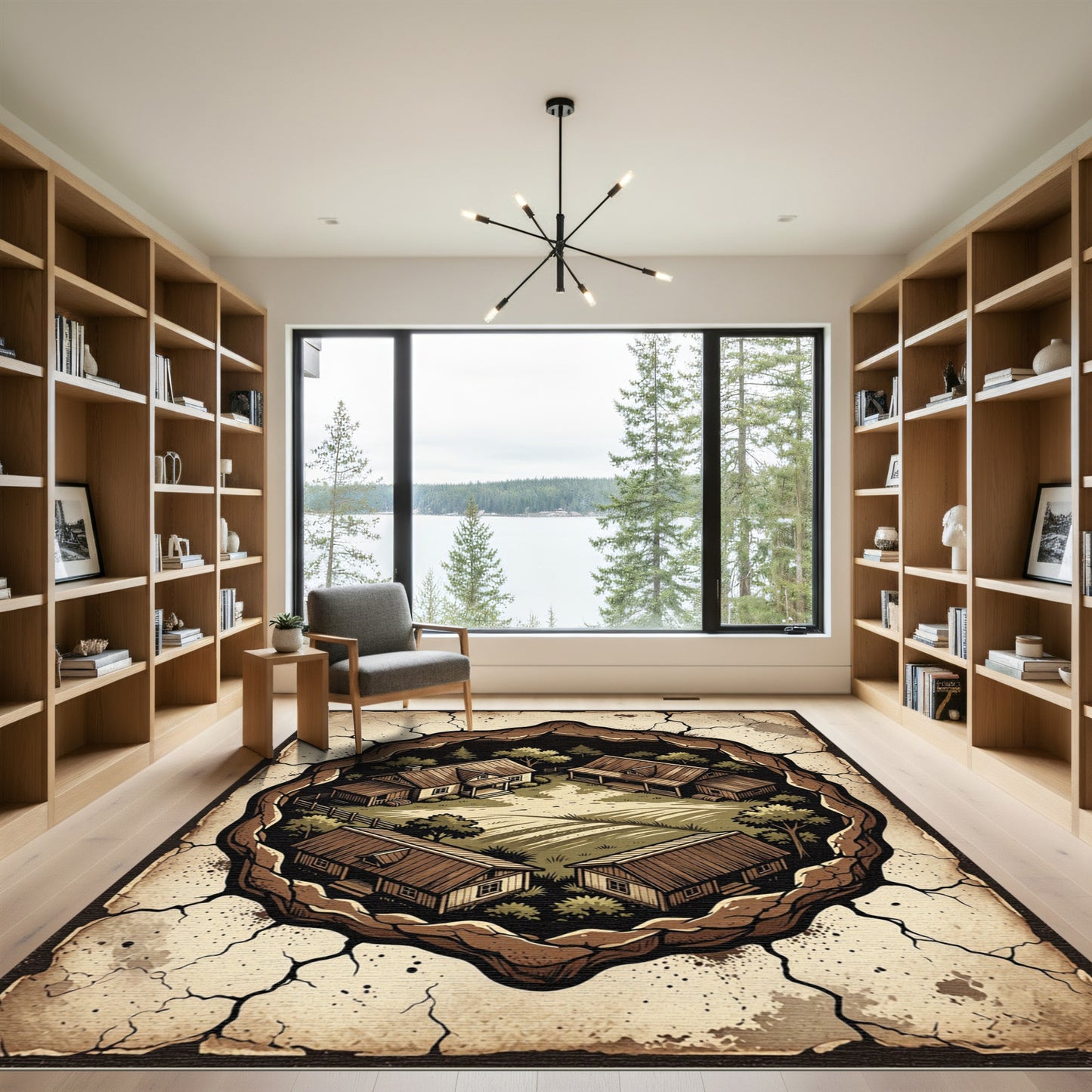 Rustic Village Isometric View Rug