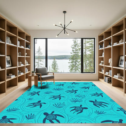 Coastal Navy Turtle Aquatic Theme Rug