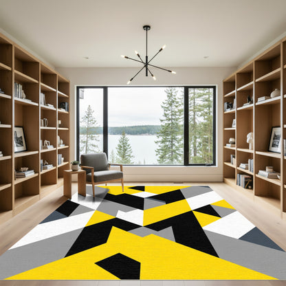 Bold Yellow Black Geometric Abstract Rug