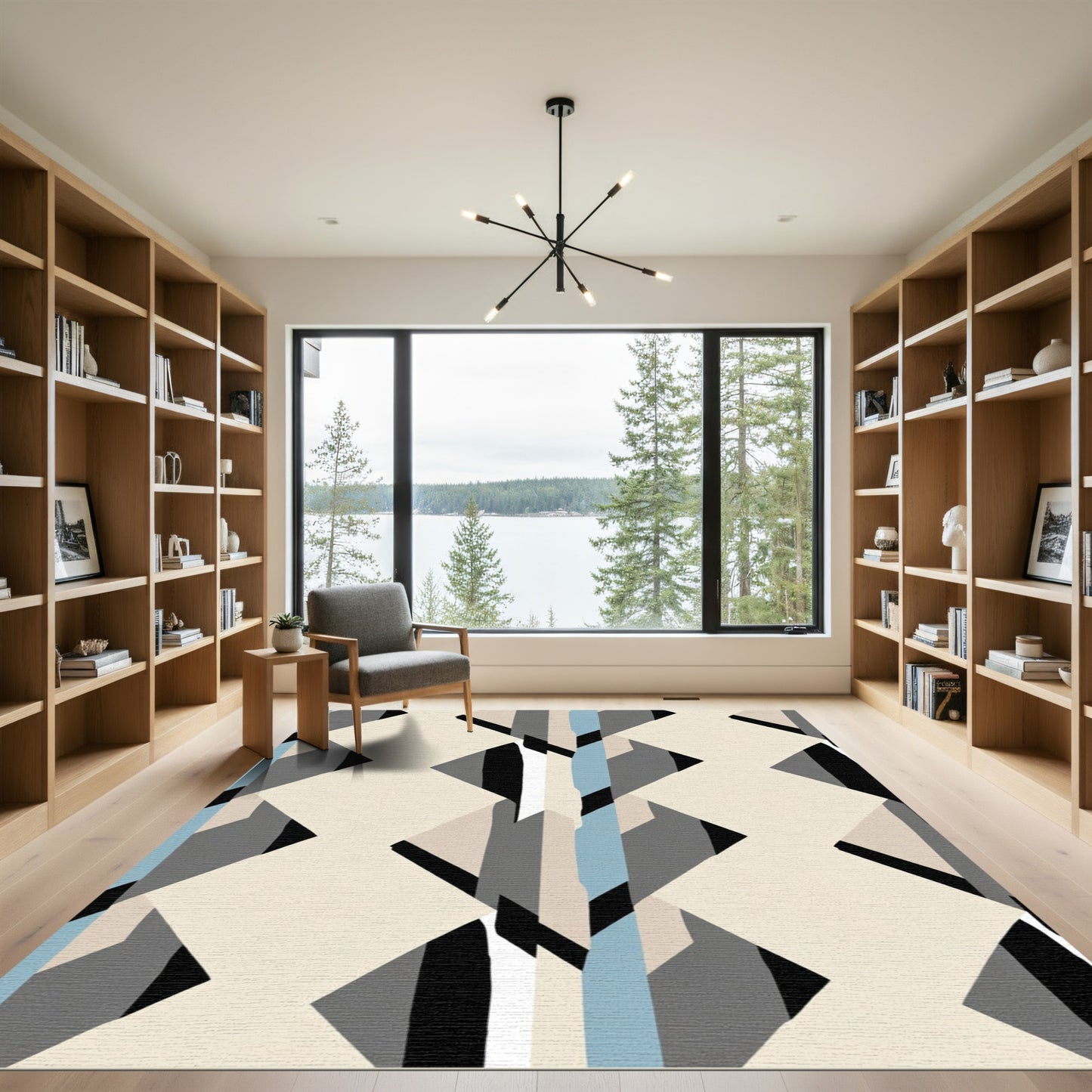 Geometric Shapes Blue And Cream Rug