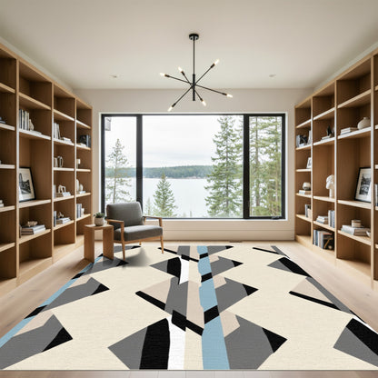 Geometric Shapes Blue And Cream Rug