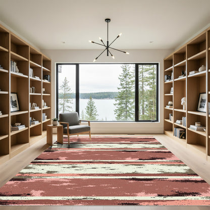 Warm Earthy Tones Distressed Stripes Rug