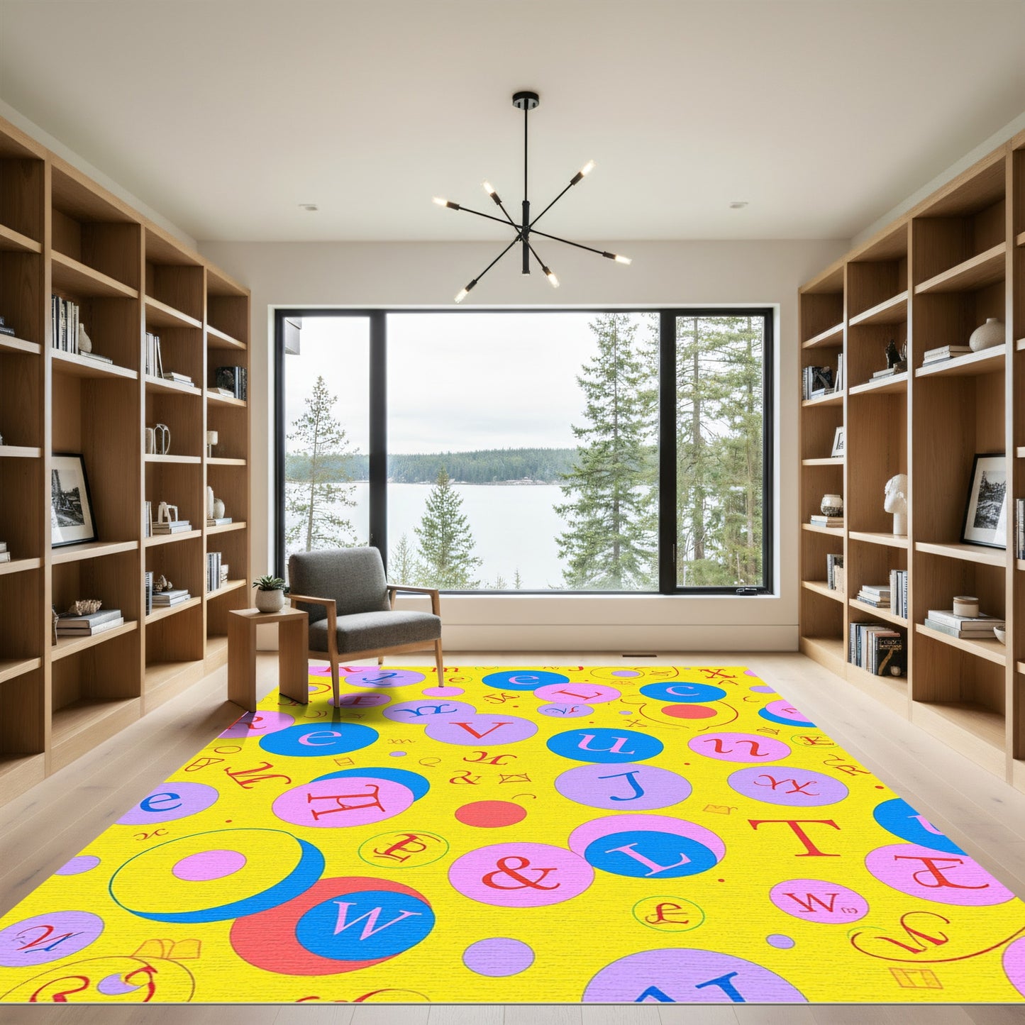 Yellow Alphabet Circles Design Rug