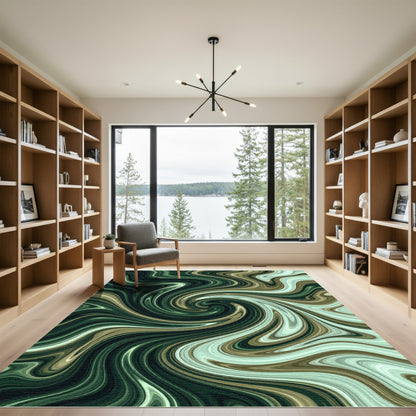 Deep Emerald Swirl Marble Rug