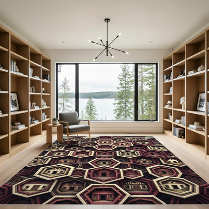 Geometric Hexagon Crimson Cottage Grid Rug