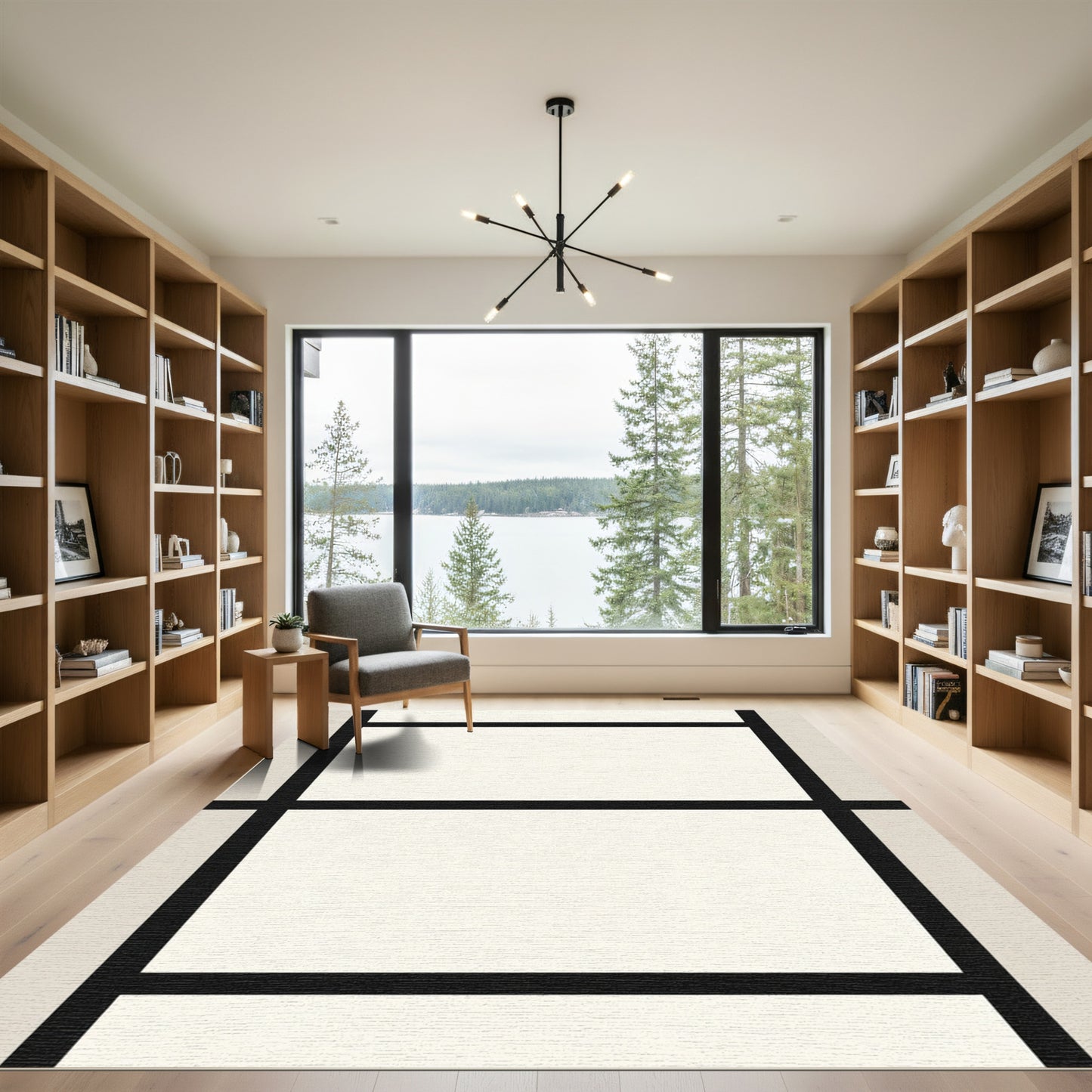 Minimalist Black White Grid Rectangles Rug