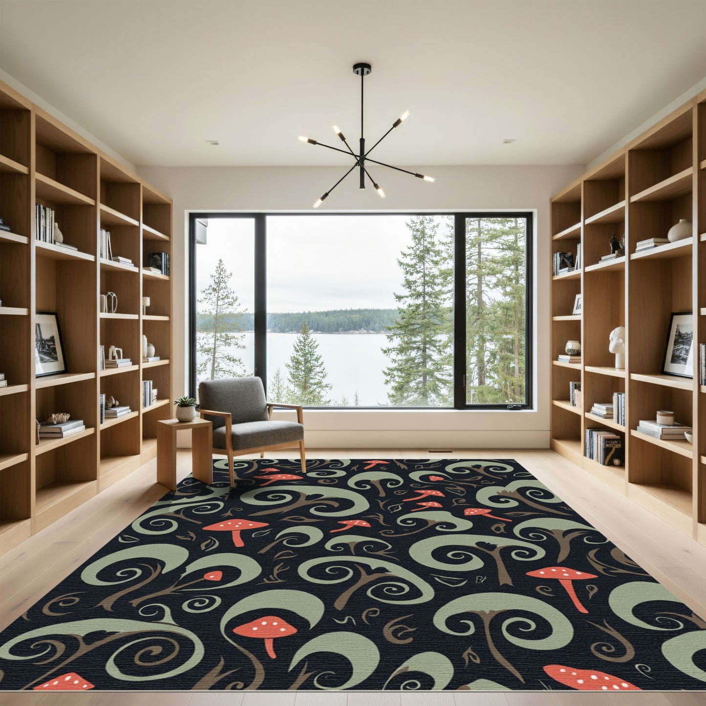 Whimsical Red Mushroom Swirls Rug
