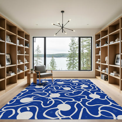 Abstract Blue White Botanical Flow Rug