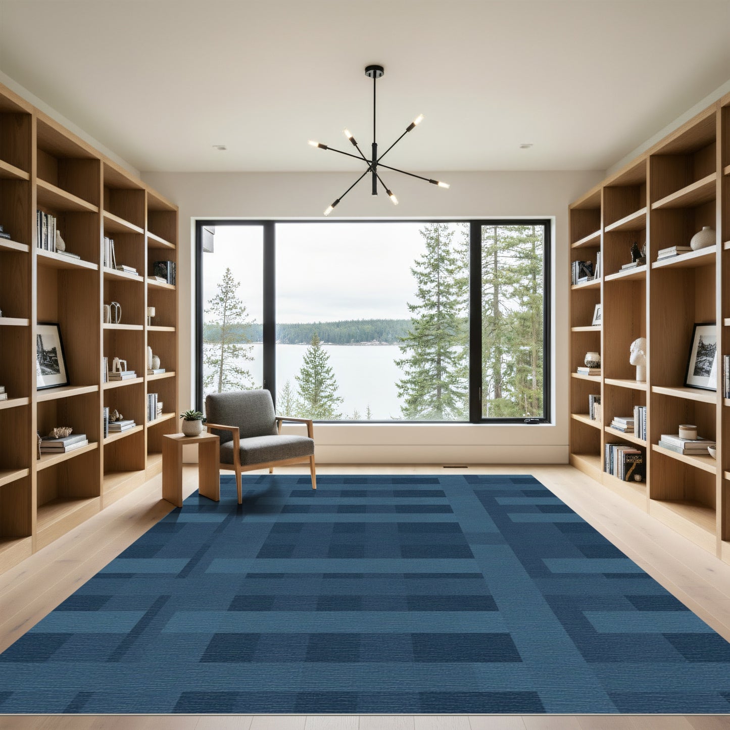 Deep Blue Grid Stripe Rug