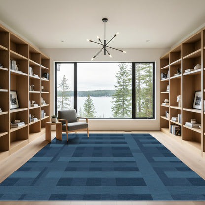 Deep Blue Grid Stripe Rug