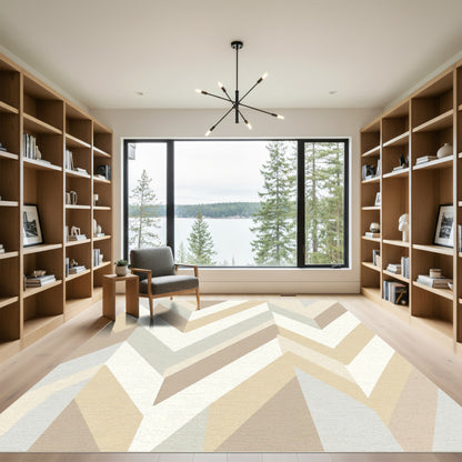 Neutral Tone Geometric Chevron Rug