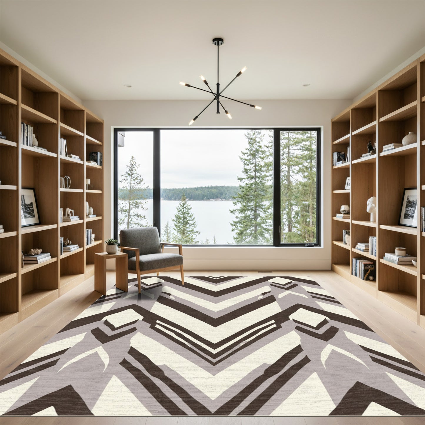 Modern Brown Geometric Chevron Rug