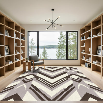 Modern Brown Geometric Chevron Rug