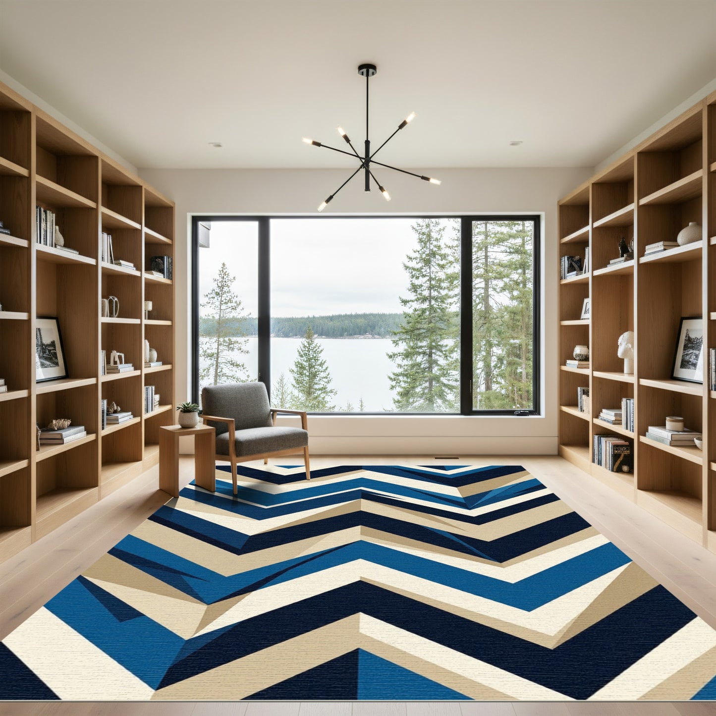 Modern Navy Chevron Geometric Area Rug
