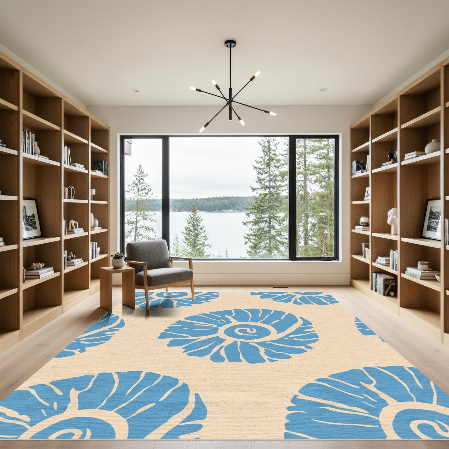 Coastal Blue Seashell Repeating Scatter Rug