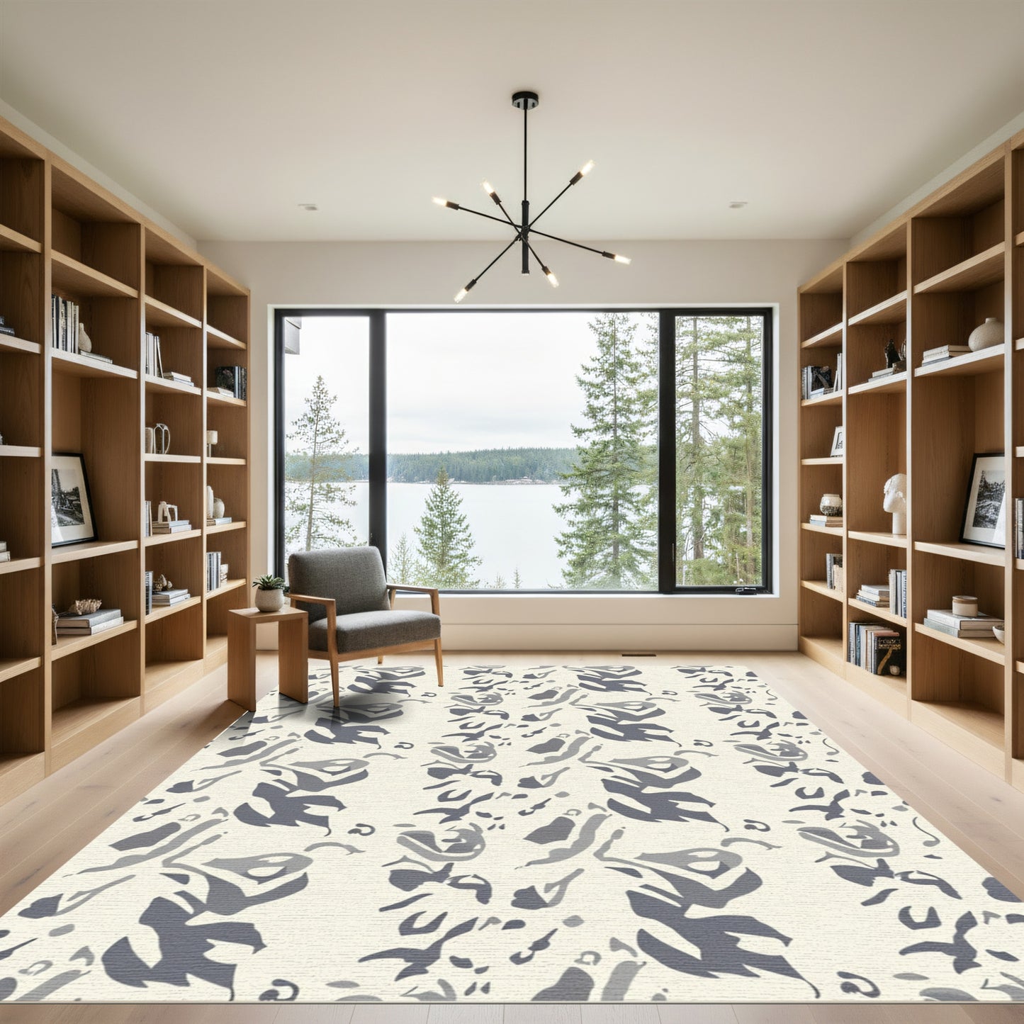 Gray Abstract Brushstroke Floral Rug