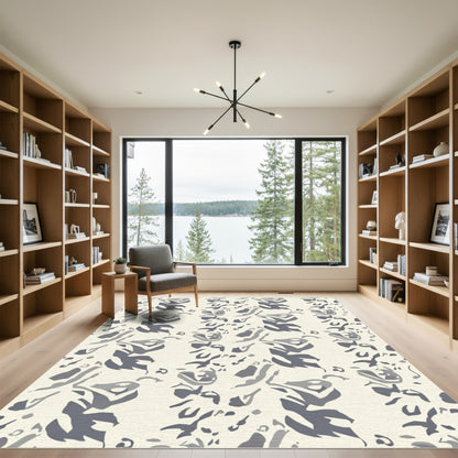 Gray Abstract Brushstroke Floral Rug