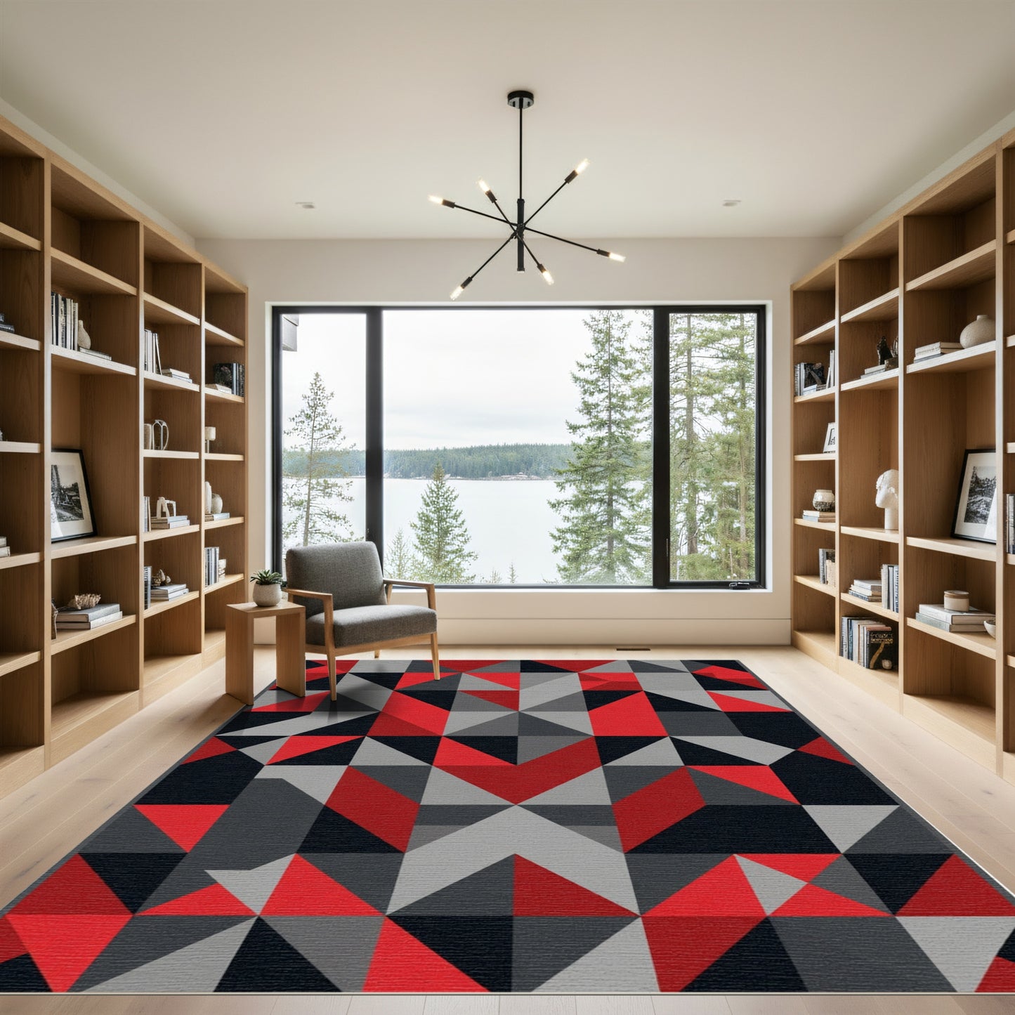 Geometric Red Black Gray Shapes Rug