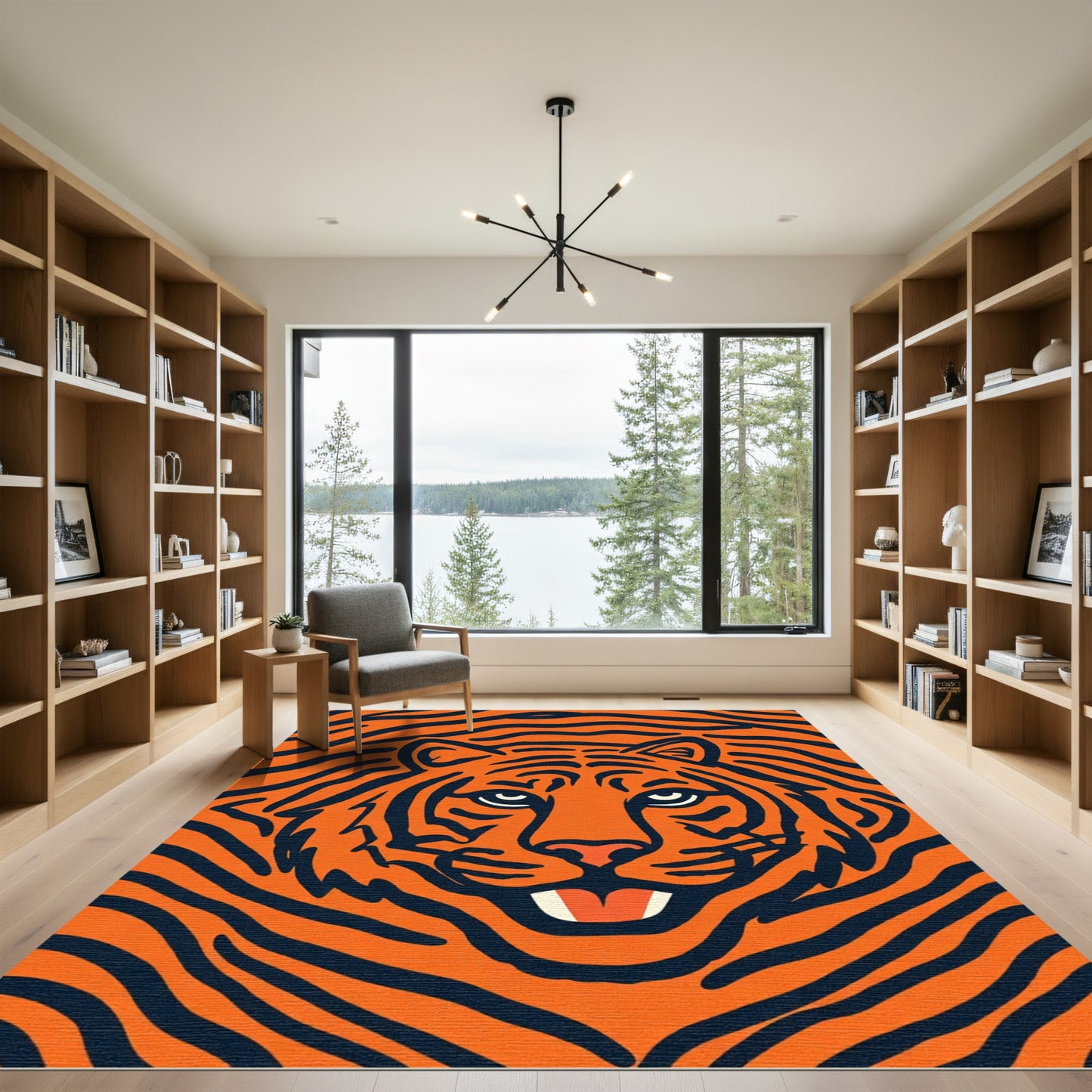 Bold Orange And Black Tiger Face Rug