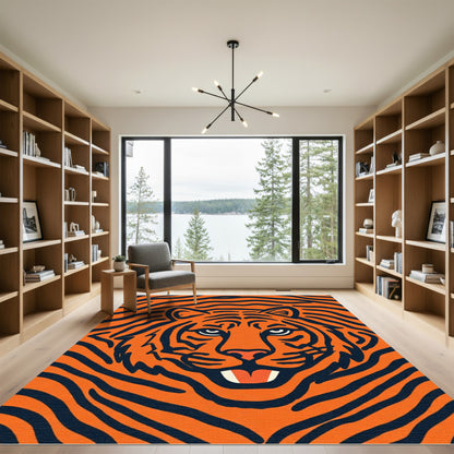 Bold Orange And Black Tiger Face Rug